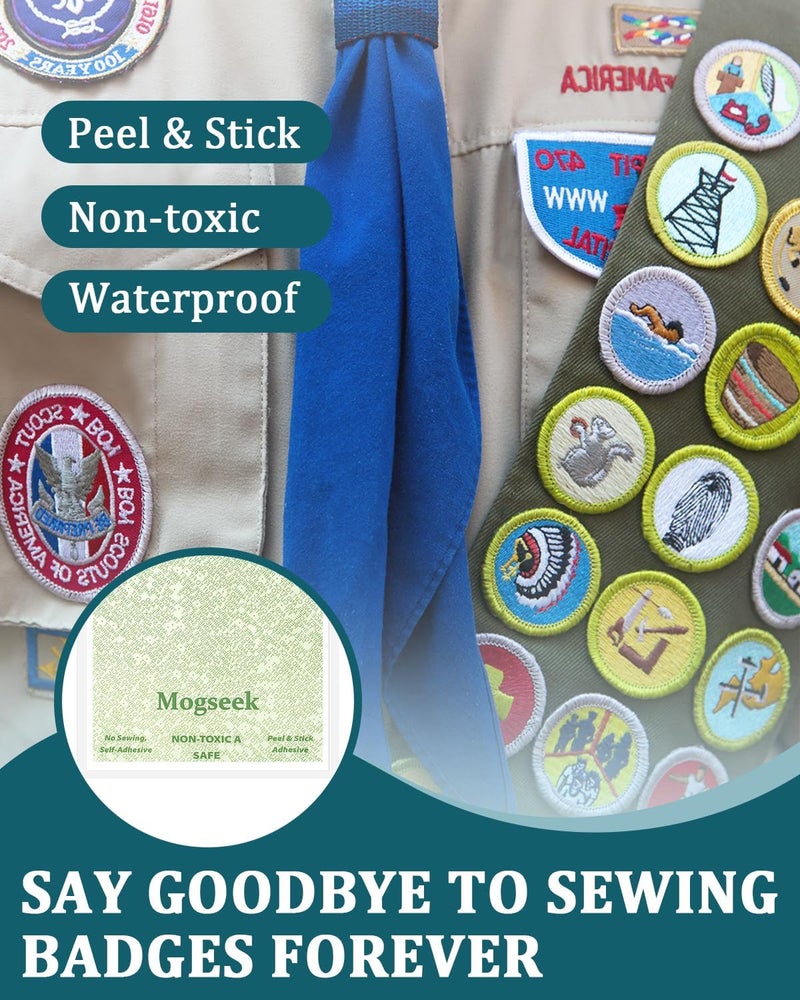 Mogseek 8 Pack Patch Magic Adhesive, Girl Scout Patch Adhesive Washable Double-Sided Glue for Scout Badges, Patches, Fabric, and More, Cut to Fit Freestyle, No Sew No Iron - Image 2
